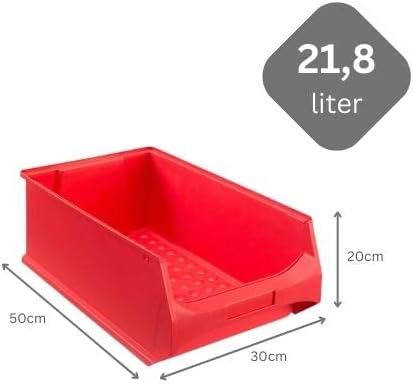Rote Sichtlagerbox 5.0 | HxBxT 20x30x50cm | 21,8 Liter | Sichtlagerbehälter, Sichtlagerkasten, Sicht