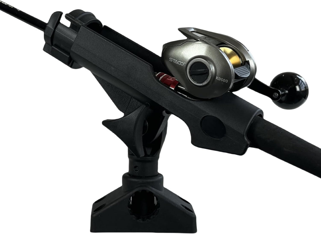 2 Stück Baitcaster/Spinnrutenhalter mit seitlicher Deckhalterung Schwarz, Schwarz