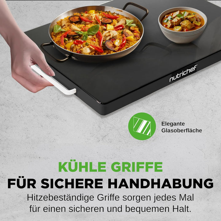 NutriChef Kochplatte elektrisch – Warmhalteplatte 54×42cm mit Temperaturregelung 60–110°C, 180W Warm