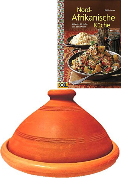Tajine, original aus Marokko, inklusive Kochbuch Nord Afrikanische Küche, Tontopf zum Kochen, Tuareg