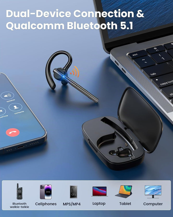 New Bee Bluetooth-Headset V5.3 Bluetooth-Freisprecheinrichtung, Dual-Mikrofon mit 500 mAh Ladehülle,