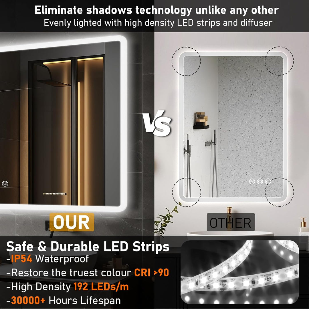 Badezimmerspiegel mit Beleuchtung LED, 70x100cm Spiegel mit Light, Wandspiegel mit Frontbeleuchtung,