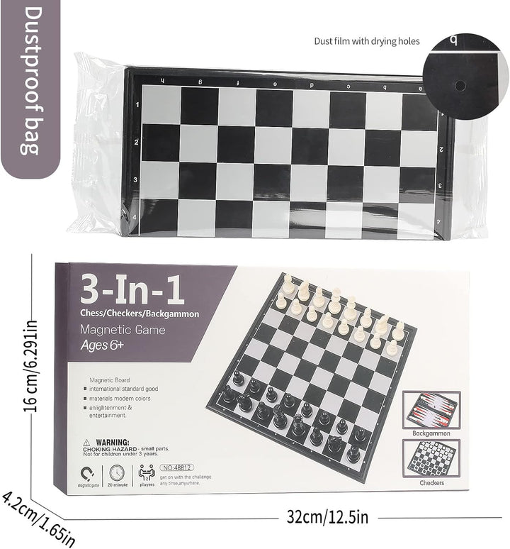 Andux Faltbares magnetisches DREI-in-einem-Brettspiel-Set, Schach, Backgammon, Dame CXYXQ-02 (L) L:3