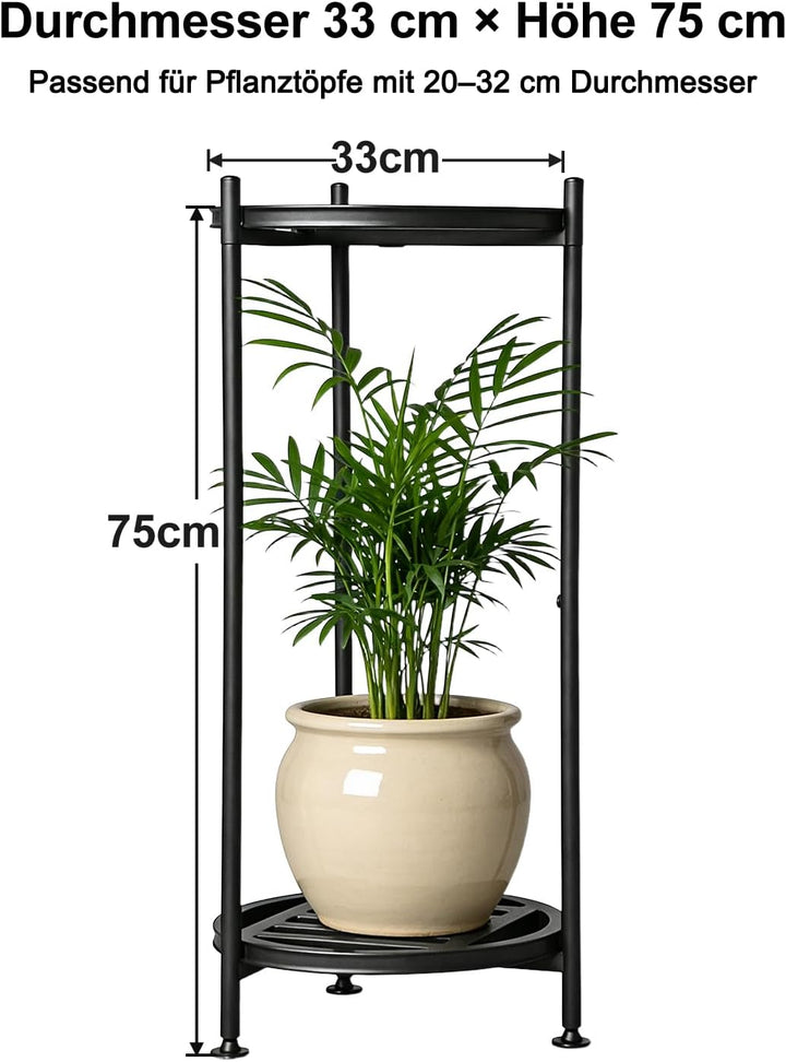 Pflanzenständer Indoor Outdoor,2 Etagen rund Metall Blumenständer,75 cm hoch rostfest Blumenhocker,s