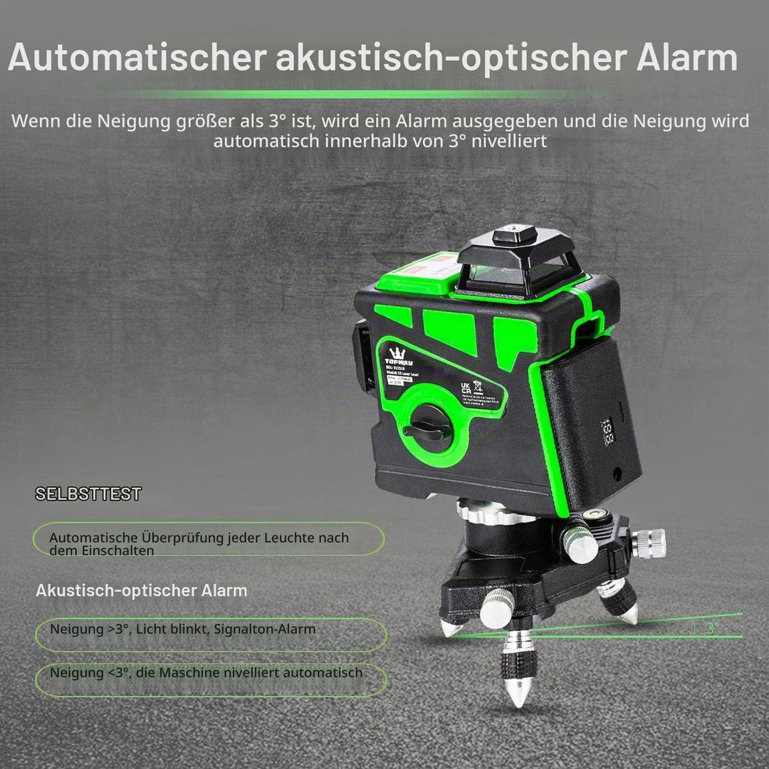 TOPWAY Kreuzlinienlaser Grün 3x360 Grad 3D Linienlaser 12 Linien, Selbstnivellierender Laser Level F