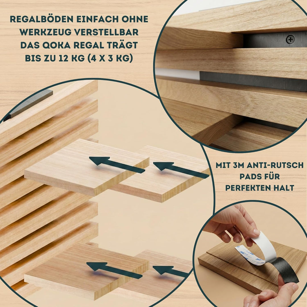 Wandregal Holz Hängend - Modulares Bücherregal Set aus Massivholz - Schwebendes Regalbrett für Wohnz
