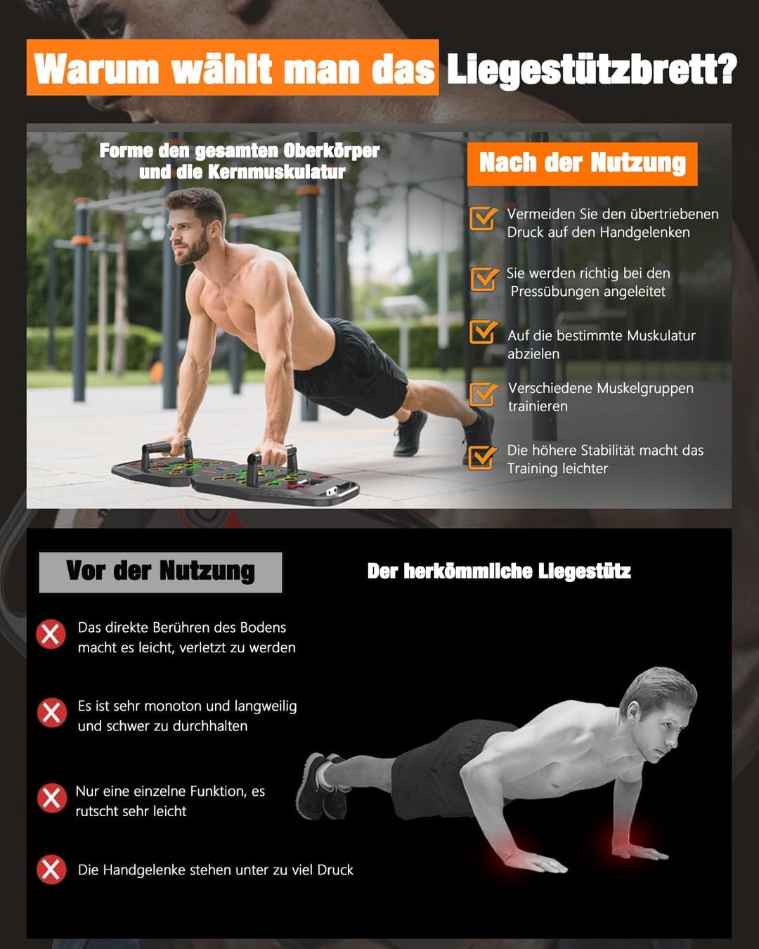 20 in 1 Liegestützbrett Schwarz,Foldable Multifunctional Home Training Fitness Equipment, Portable P