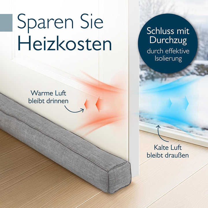 Beautissu Zugluftstopper für Türen 90cm – Wärmeschutz & Kälteschutz Türluftstopper Grau – Stoff Wind