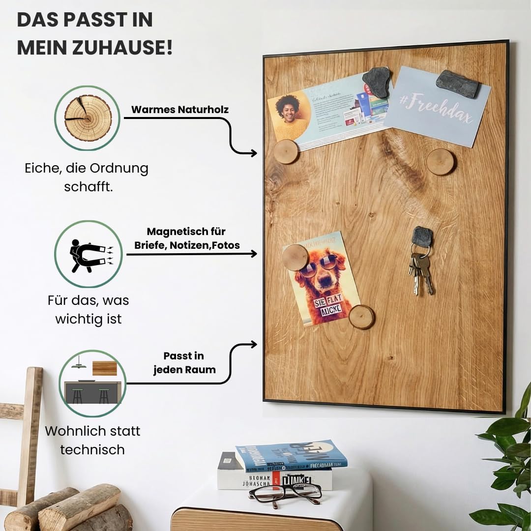 Magnettafel Echt Holz Eiche (Magnetwand+Kreidetafel+Pinnwand+Memoboard) verschiedene Grössen 20x80cm
