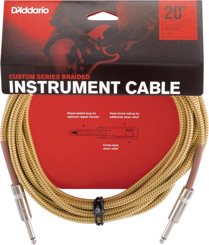 D'Addario Custom Series Instrumentenkabel mit Flechtschirm, Tweed, 6 m