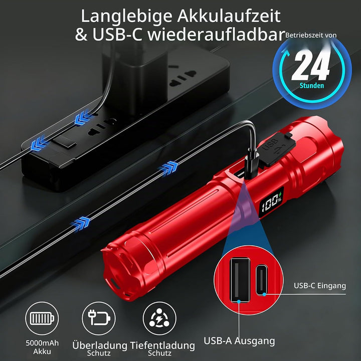 Blukar Taschenlampe LED 2 Farbtemperatur mit Hauptlicht &amp; Seitlich COB-Licht, Aufladbar Extrem Hell