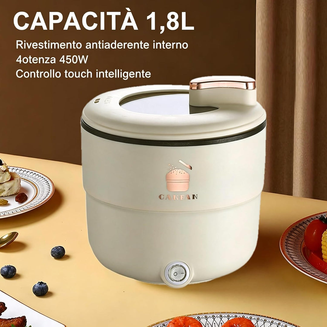 Reiskocher Klein Elektrischer, 1.8L 450W Multifunktionaler Doppelschicht-Elektrokochtopf Mini Rice C