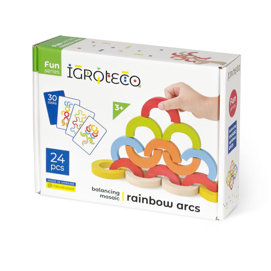 Holz-Mosaik Balancierspiel 24 Regenbogen-Halbkreise | Montessori Lernspielzeug zur Förderung von Fei
