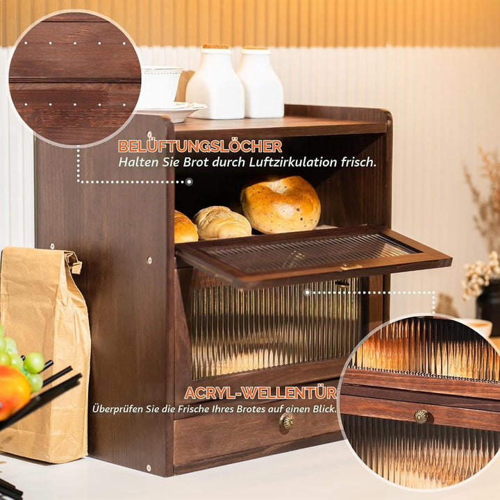Kiefernholz Brotkasten mit 50 Deli-Papier, Holz Brotkästen mit Belüftung, Vintage Braun Brotbehälter
