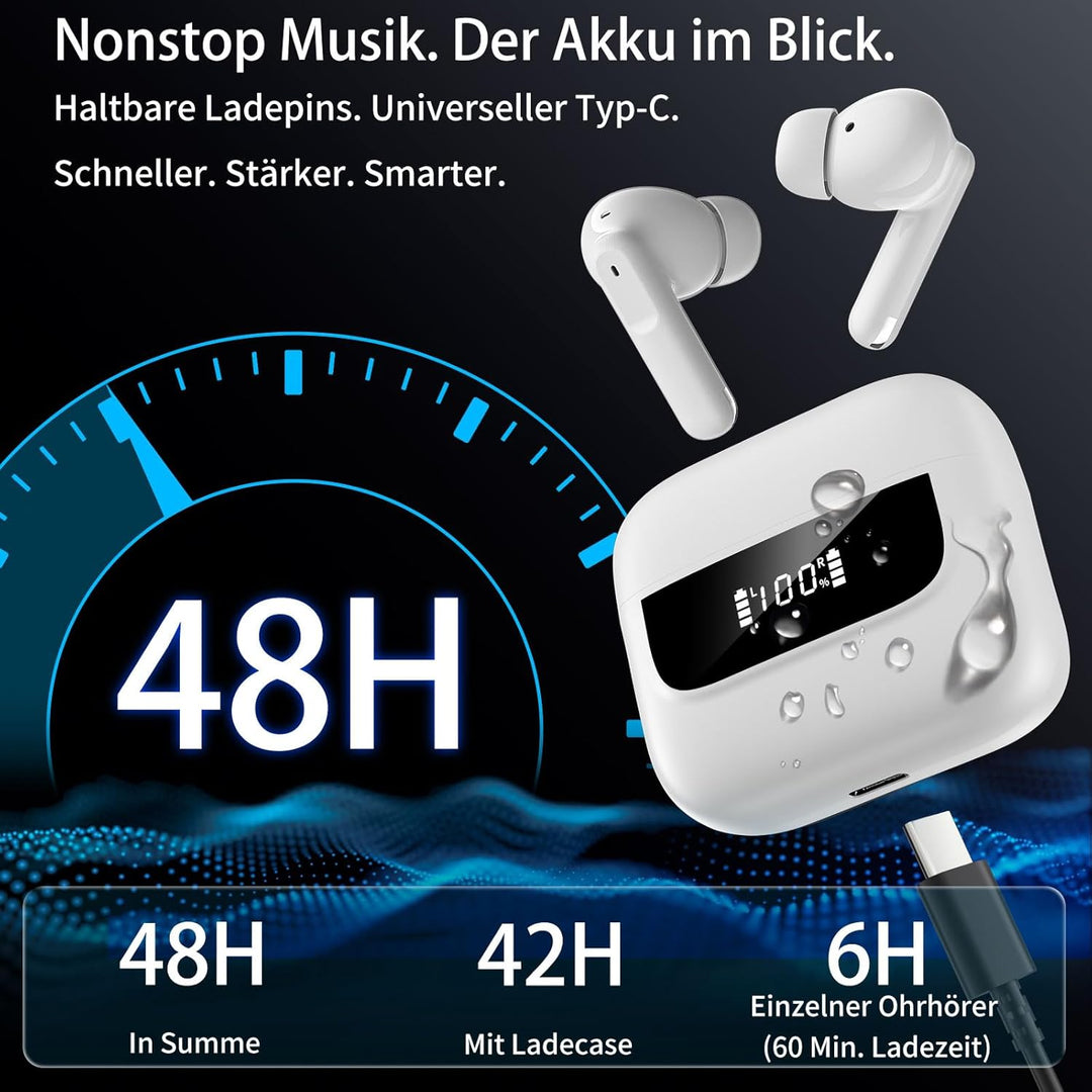 Bluetooth Kopfhörer in Ear, 6 Mikrofone ENC Noise Cancelling für Klarere Anrufe, Kopfhörer Kabellos