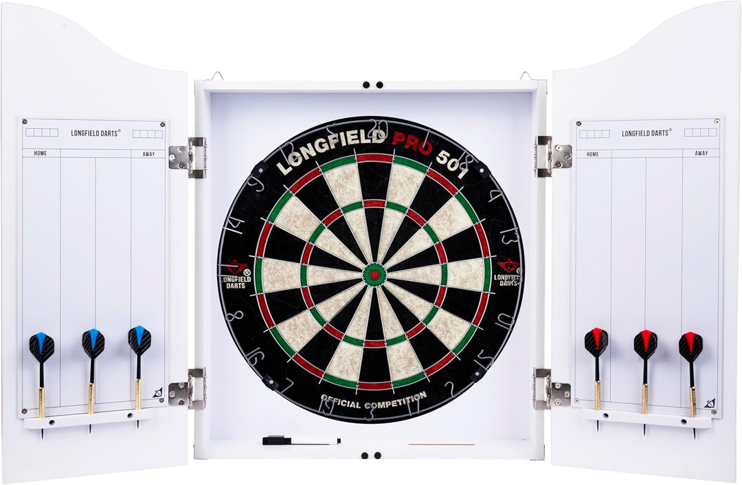 Holz Dartschrank, sisal Dartscheibe, inbegriffen 6 Darts 18gr und Zubehör weiss