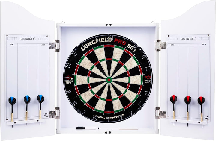 Holz Dartschrank, sisal Dartscheibe, inbegriffen 6 Darts 18gr und Zubehör weiss