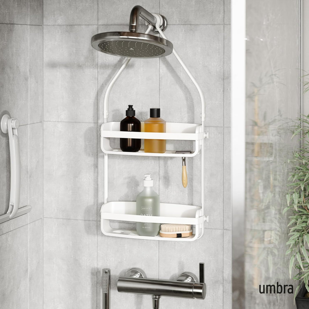 Umbra Flex Duschablage, Duschregal, Duschcaddy, Duschdiener, Weiss Weiss Duschablage mit 2 Fächern,
