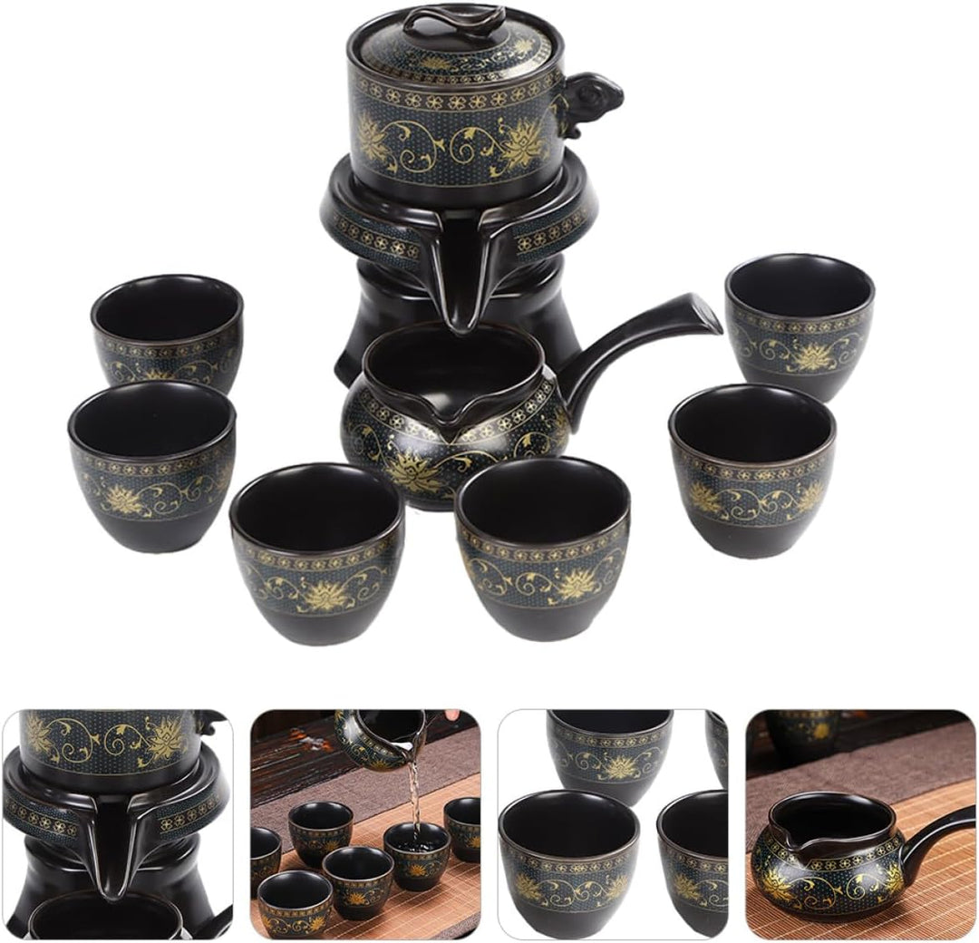 Ciieeo Chinesisches Keramik Teekannen Satz Vintage Kung Fu Teeservice mit 360° Drehbarer Teekanne un
