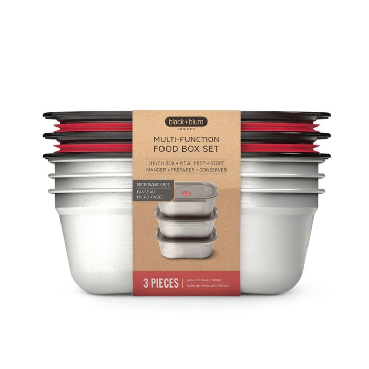 BLACK + BLUM Multifunktions Lunchbox Edelstahl Set 3 x 900ml, 100% auslaufsichere Meal Prep Boxen mi