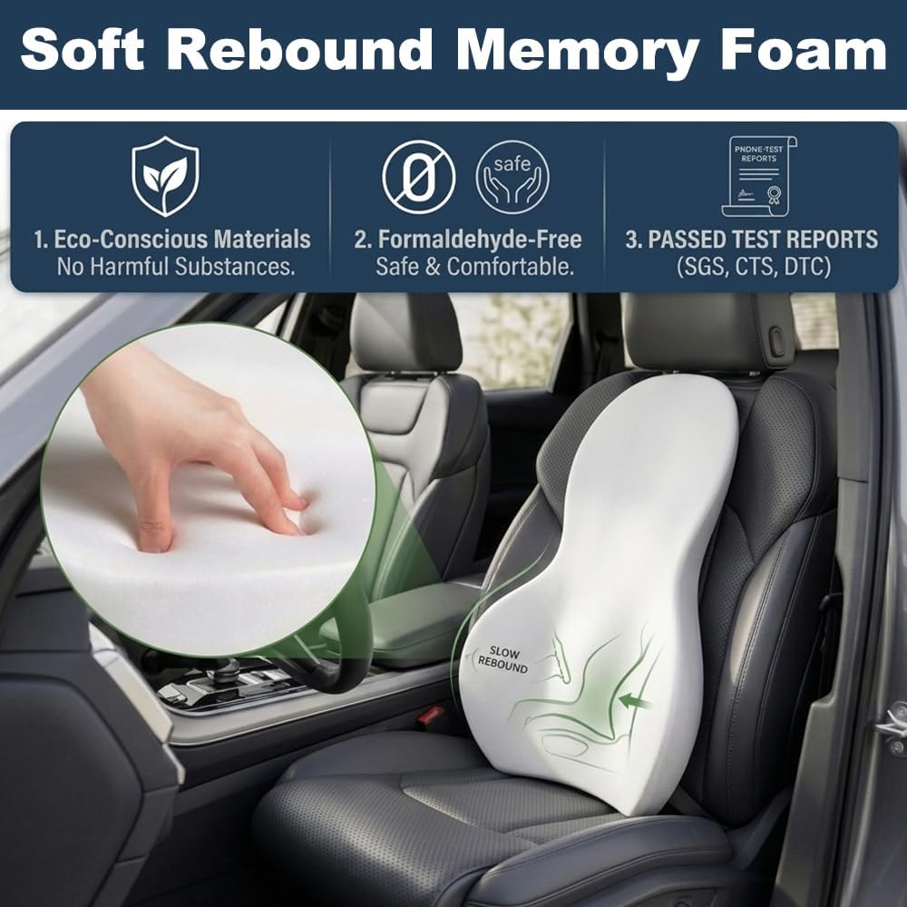 FOUNDCOOL Ergonomisches Lendenwirbelstützkissen, Rückenkissen aus Memory-Schaum für Autositze - Lend
