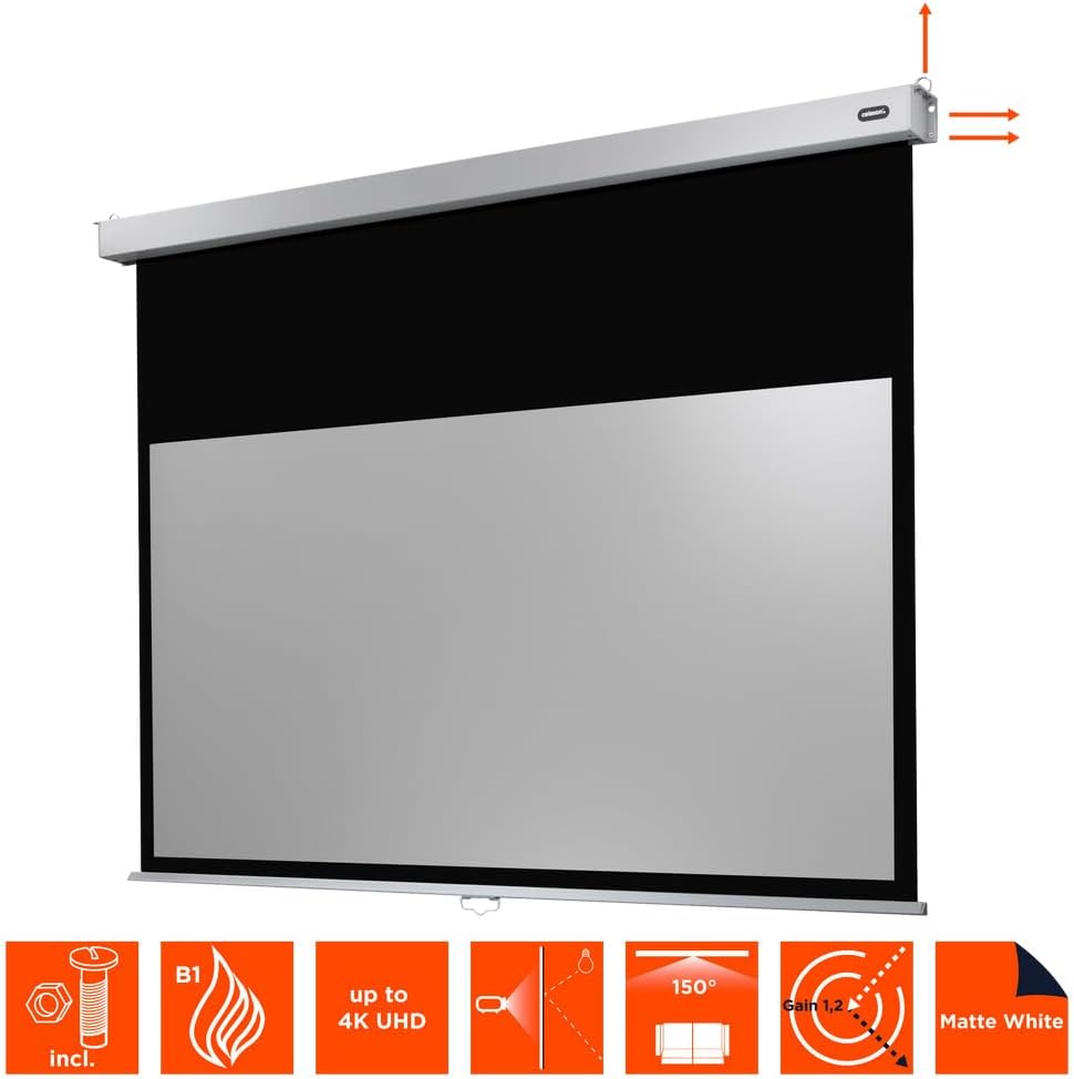 celexon manuell ausziehbare Heimkino- und Business-Rollo-Beamer-Leinwand 4K und Full-HD mit Slow-Ret