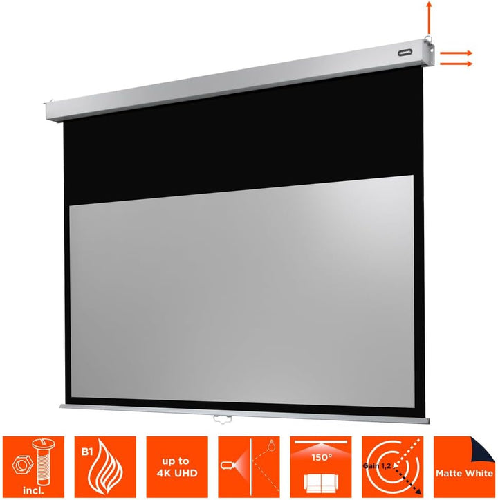 celexon manuell ausziehbare Heimkino- und Business-Rollo-Beamer-Leinwand 4K und Full-HD mit Slow-Ret