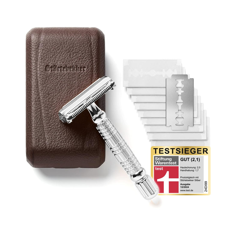 Störtebekker® Premium Rasierhobel Set für Herren im handgefertigten Lederetui - Rasierset mit Rasier