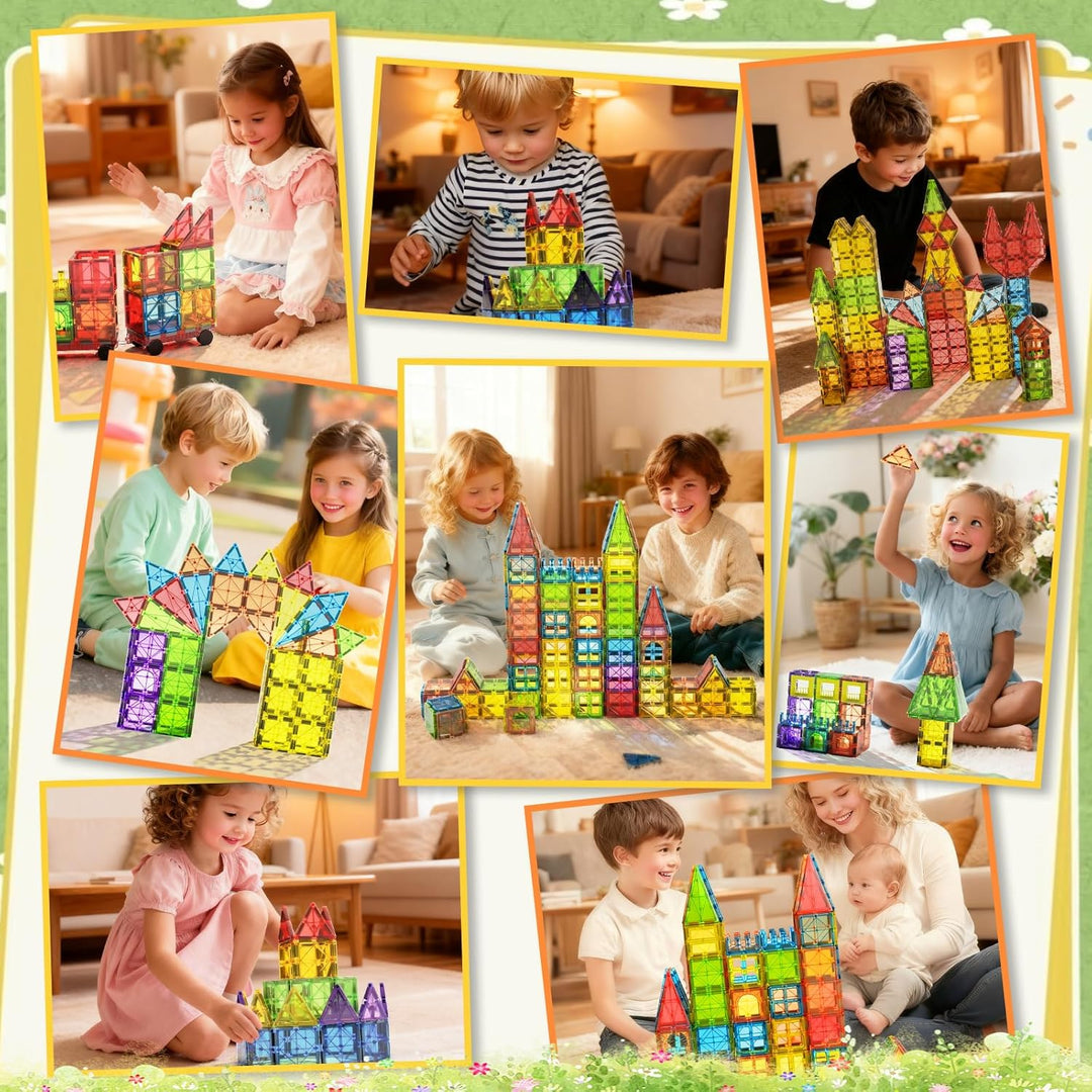 102PCS Magnetische Bausteine mit 2 Autos Magnetbausteine Kinder Magnetspiel Montessori Magnet Bauste