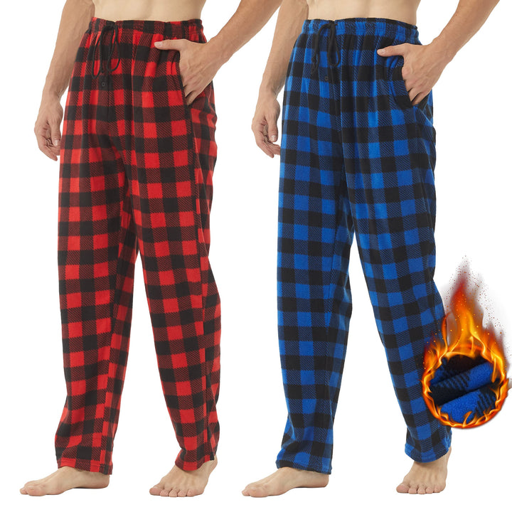 YUSHOW 2er Pack Schlafanzughose Herren Lang Fleece Karierte Pyjamahose Winter Warm Pyjama Hose Soft