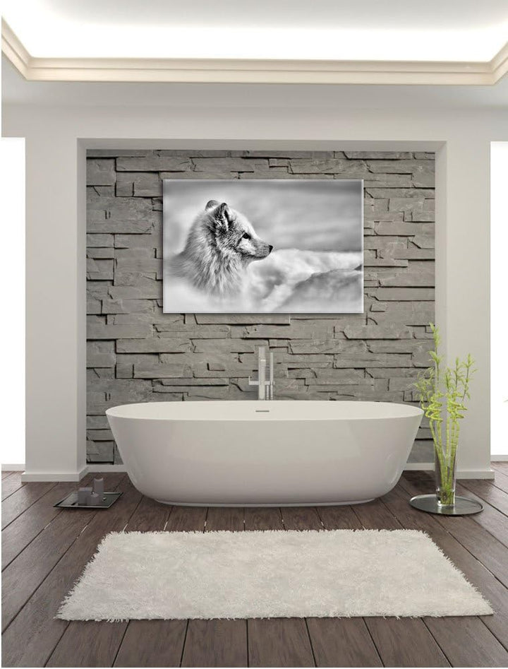 Pixxprint Anmutiger Polarfuchs im Schnee / 100x70cm Leinwandbild bespannt auf Holzrahmen/Wandbild Ku