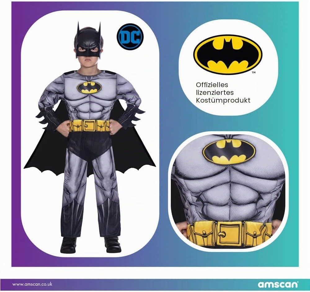 amscan offiziell lizenziert klassisches Batman Kostüm für Kinder Jungen 3-4 Jahre, 3-4 Jahre