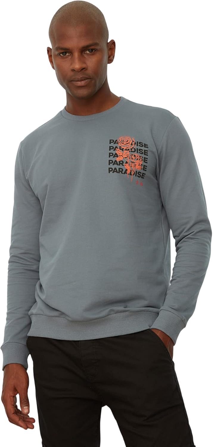 TRENDYOL Herren Anthrazit Männlich Regulärer Fit Langarm Fahrradkragen Gedruckt Sweatshirt M Anthrac