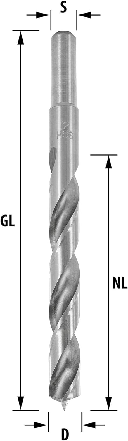 ENT 50412 Holzspiralbohrer Ø 12 mm, extra lang 150 mm, HSS-G, mit Zentrierspitze und Vorschneider, D