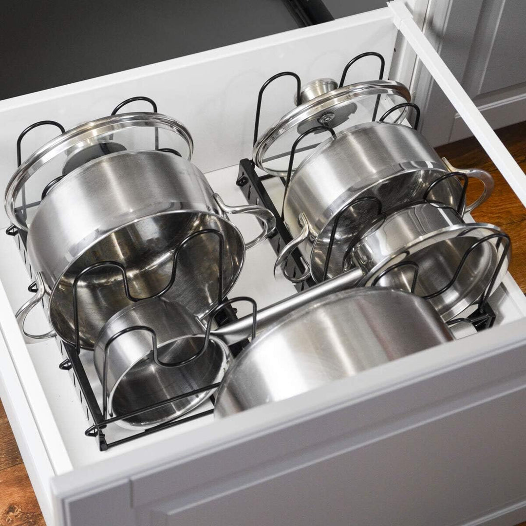 EYEPOWER Teleskop Pfannen Organizer - 30-57cm Topfdeckel Aufbewahrung - XL Topf Regal für Schublade