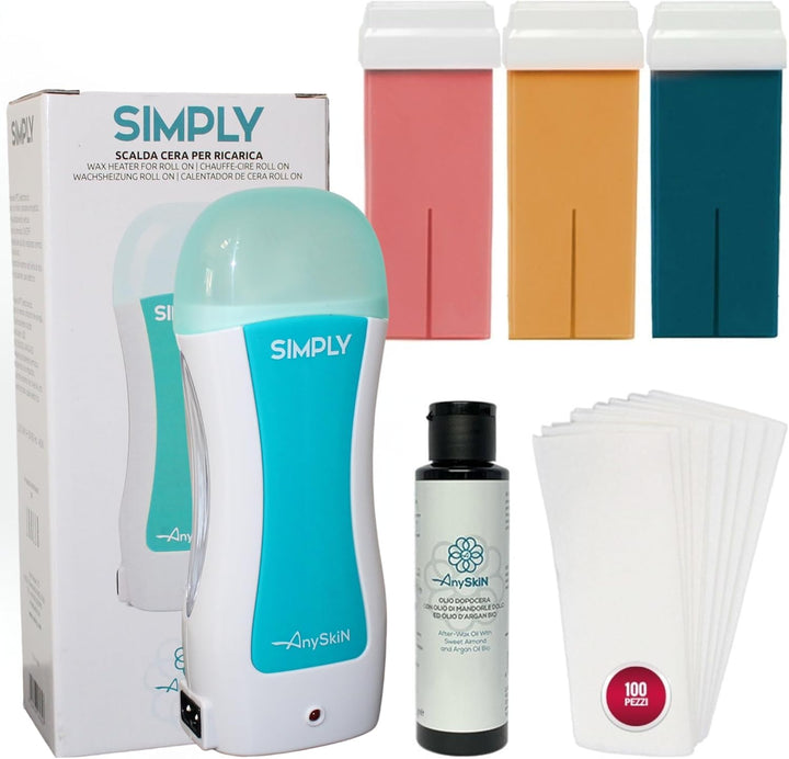 ANYSKIN EPILATION KIT> ROLLER WAX WARMER + 3 ROLLER NACHFÜLLUNGEN + ANYSKIN NACH WAX + 100 EPILATION