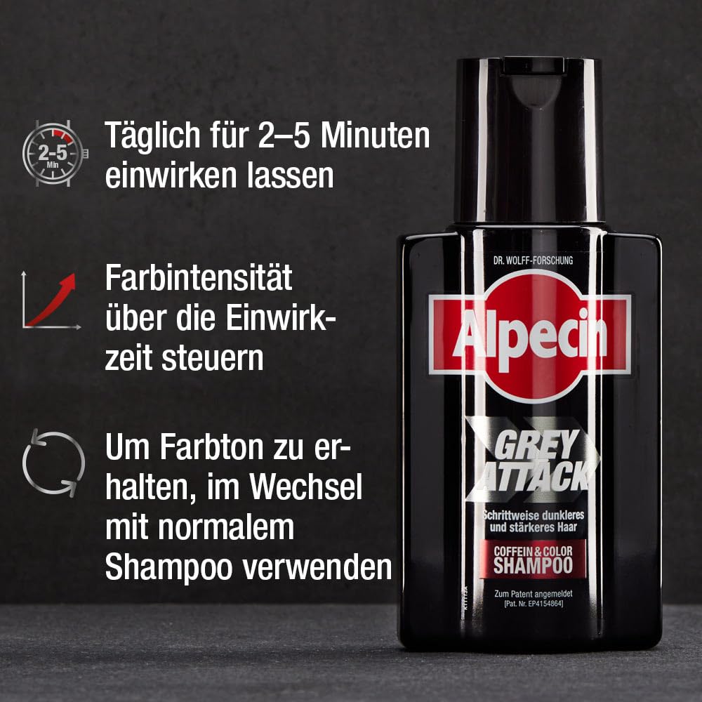 Alpecin Grey Attack Coffein & Color Shampoo, 2 x 200 ml - Graduelle Haarverdunkelung - Natürliches F