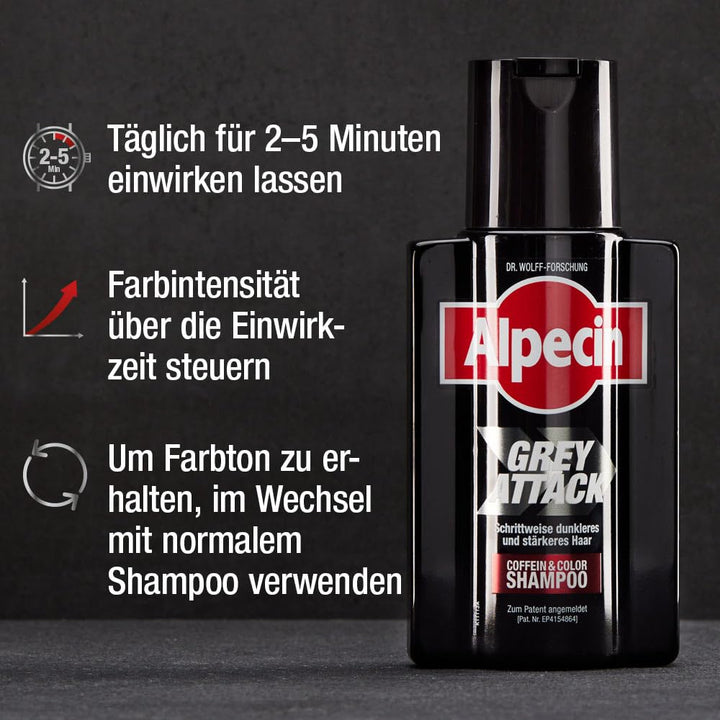 Alpecin Grey Attack Coffein & Color Shampoo, 2 x 200 ml - Graduelle Haarverdunkelung - Natürliches F