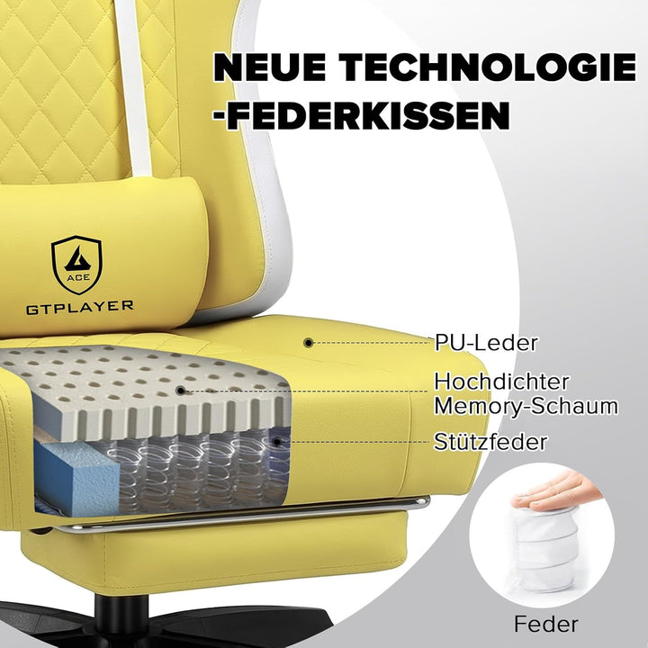 GTPLAYER Gaming Stuhl Ergonomischer Gaming Sessel Schreibtischstuhl Kunstleder, Federsitzkissen, Ver
