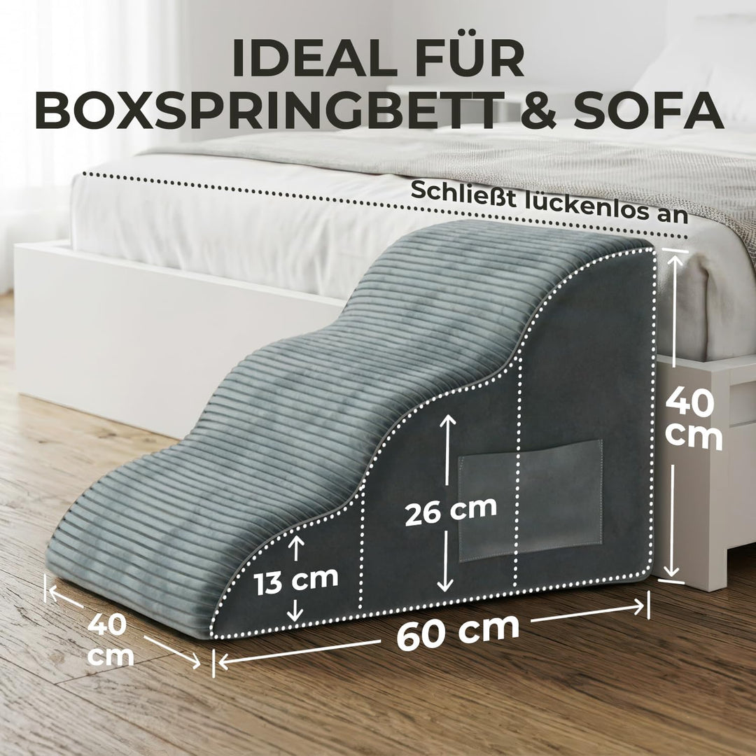 BEST JAJA Hundetreppe 3 Stufen mit Kanteneinfassung – formstabil und rutschfest, 40 cm hoch für Bett