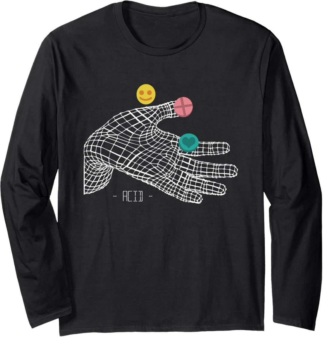 Techno Rave – geometrische Hand – Säure Langarmshirt