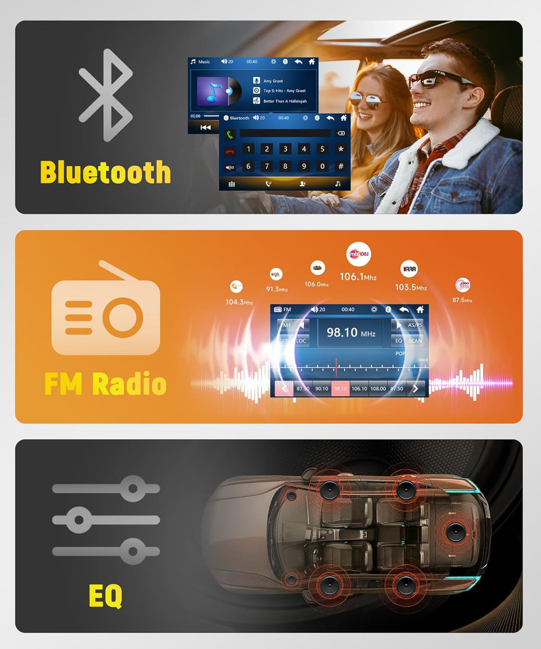 Rimoody Autoradio 1 Din mit Bluetooth Freisprecheinrichtung IOS/Android Mirror Link 7 Zoll Autoradio