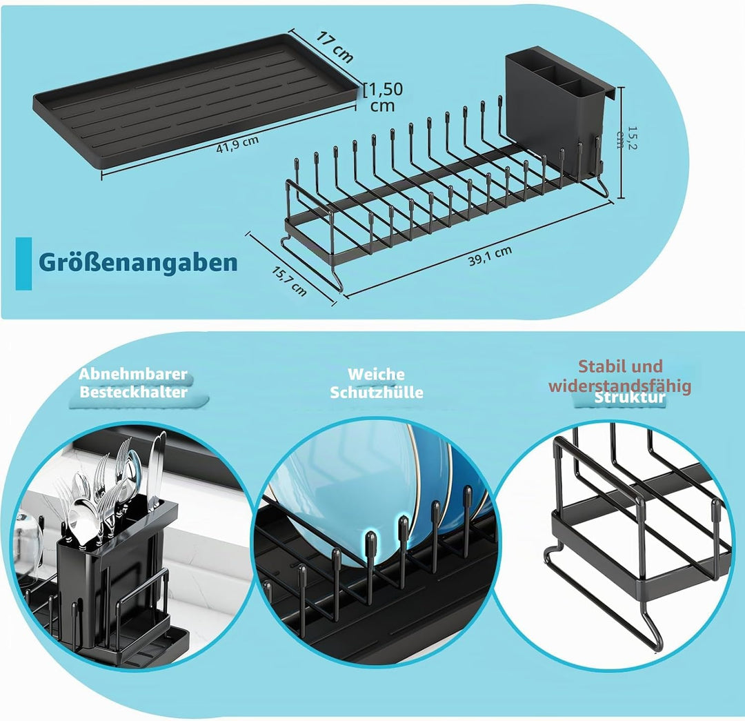 ANTOPY Kleines Kompaktes Abtropfgestell für Küchentheke - Mit Silikon-Abtropfmatte, Edelstahl-Gestel