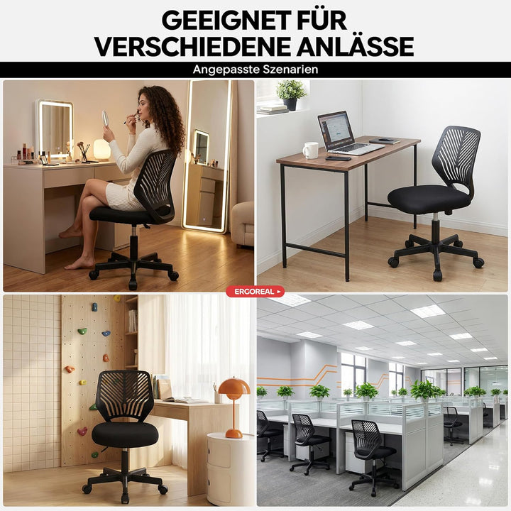 Ergonomischer Bürostuhl ohne Armlehne, Bürostuhl mit Rollen & Höhenverstellung, Bürostuhl Cozy mit E
