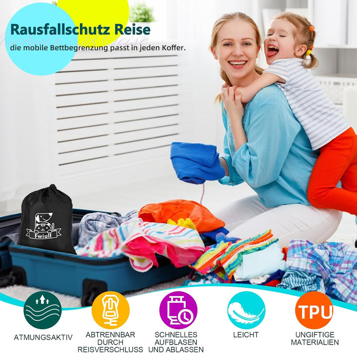 Fwiull Aufblasbarer Rausfallschutz Kinder Bett Reise(130cm),Sicherheitsgeländer für Kinder,Reise Rau