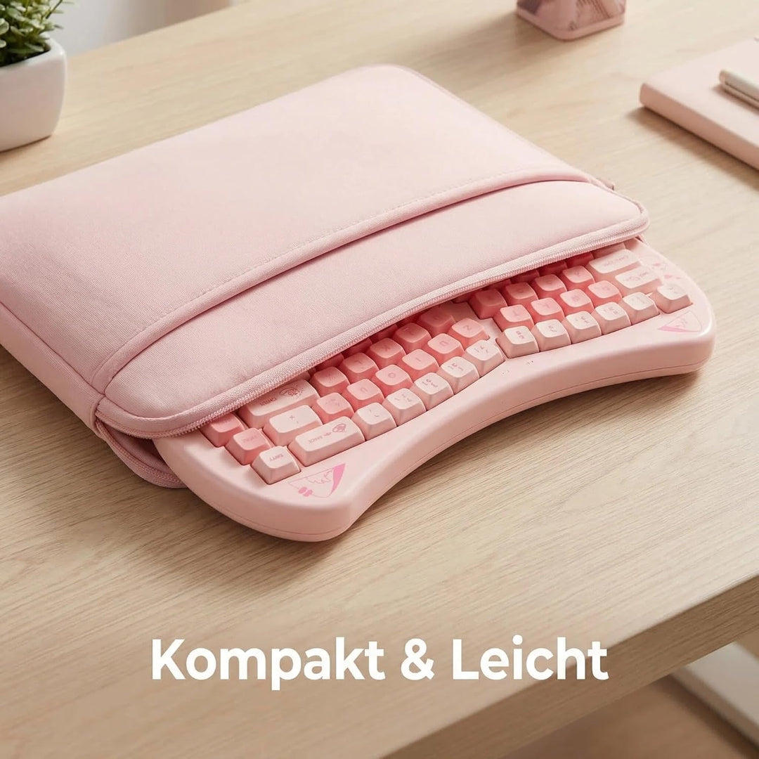 Rii Tastatur und Maus Set Katzenohren-Design, Kabellos 2,4GHz, Pastell Rosa, Kompaktes Schreibgerät