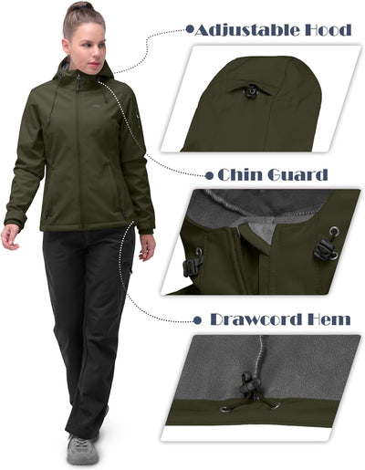 33,000ft Softshelljacke Damen Wasserdichte Atmungsaktive Warme Winterjacke Fleece Übergangsjacke Win