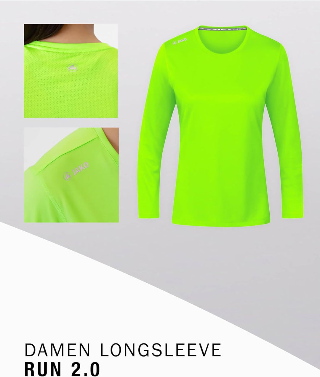 JAKO Damen Longsleeve Run 2.0 Unterhemd 40 Neongrün, 40 Neongrün