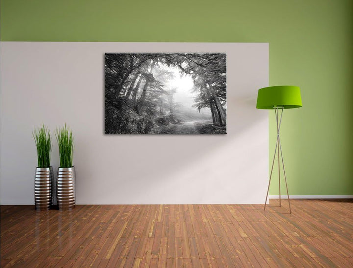 Pixxprint Sonnenstrahlen Waldweg als Leinwandbild/Grösse: 100x70 / Wandbild/Kunstdruck/fertig bespan