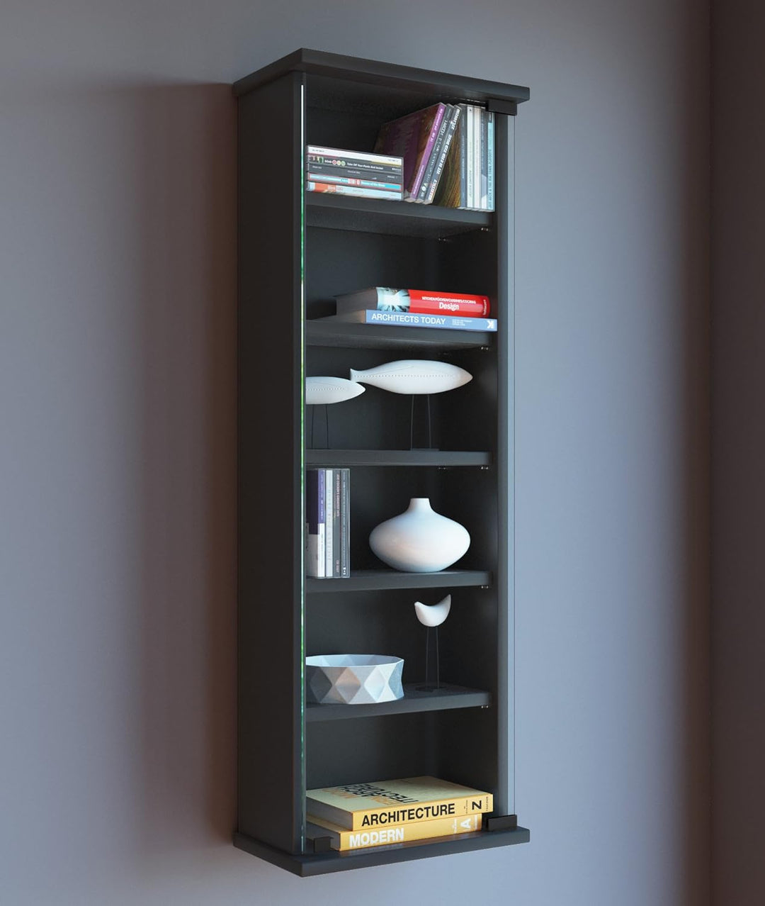 VCM Wandregal Hängeregal Wandschrank Hängeschrank Wandvitrine Glastür Wandschrank Loposa Schwarz, Sc